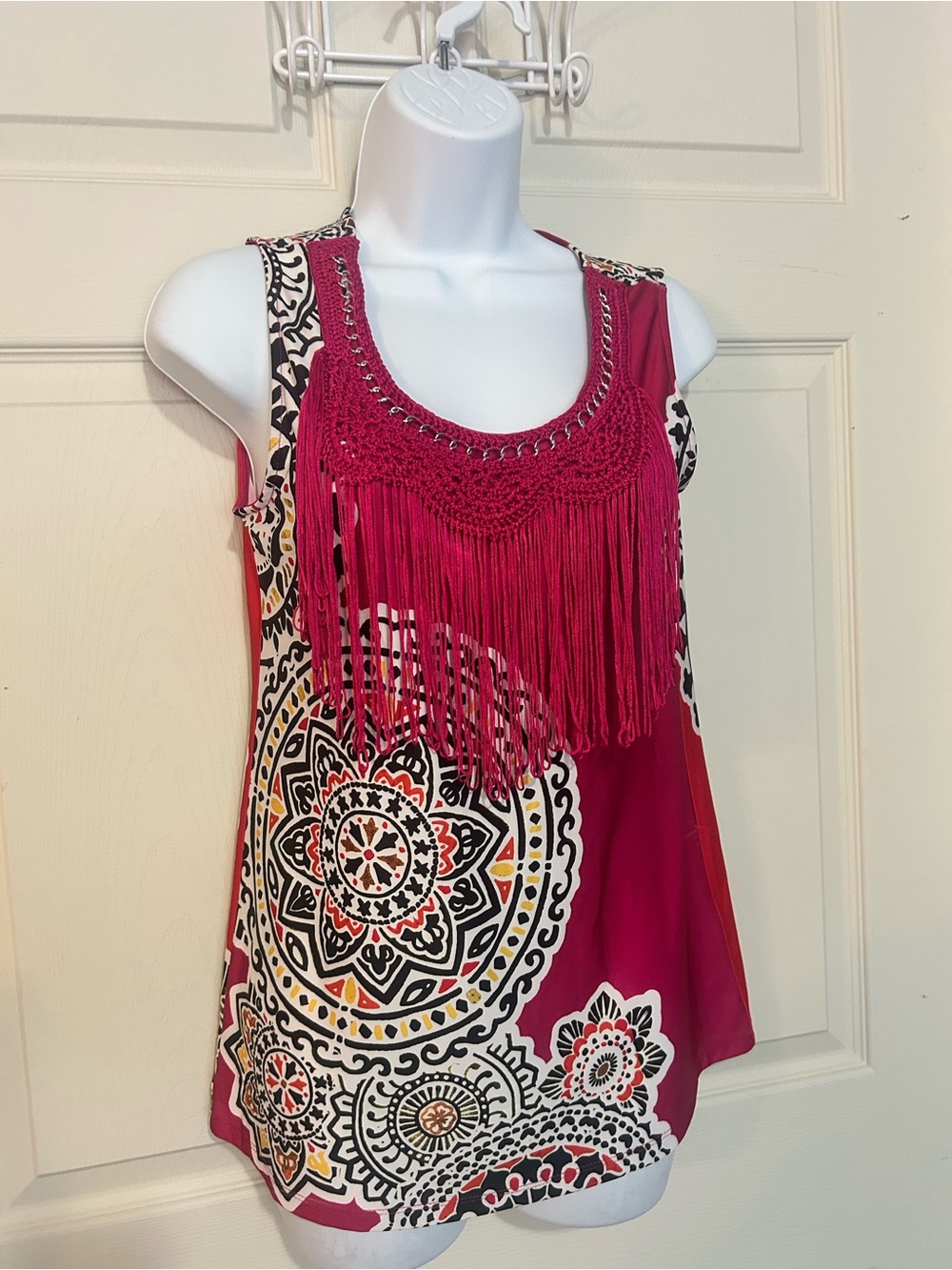 Melissa Paige Fuchsia Crochet Fringe Tank Top